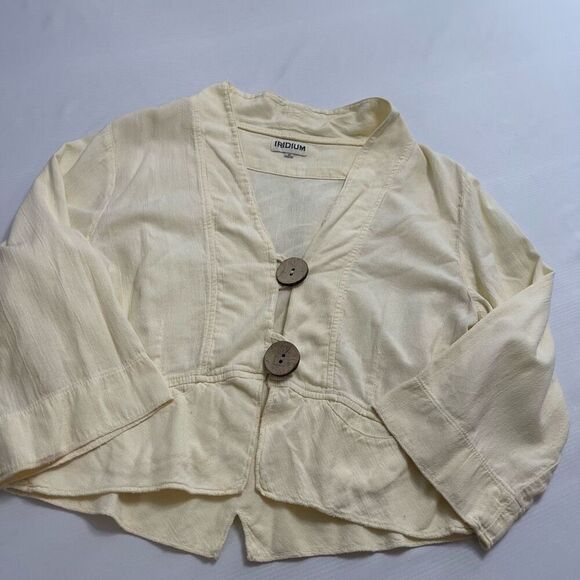 Iridium Apparel Pale Yellow Button Front Lagenlook Cotton Duster Jacket Sz Small - Picture 1 of 8
